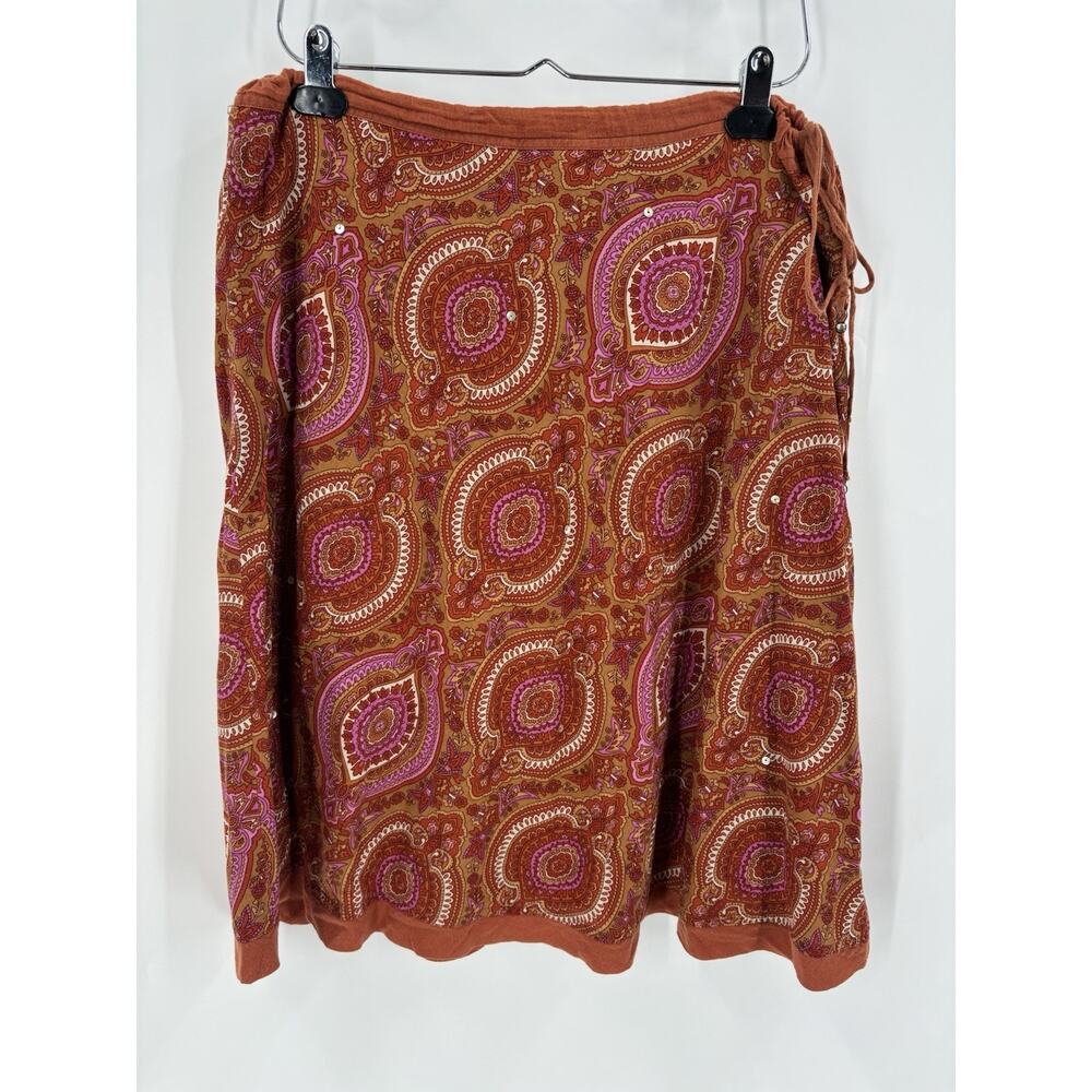 Xhilaration Y2K Skirt Womens Large Orange Pink Abstract Tie Waist Cotton Boho